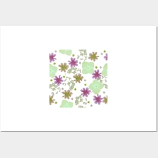 Pressed flowers green and lilac Posters and Art